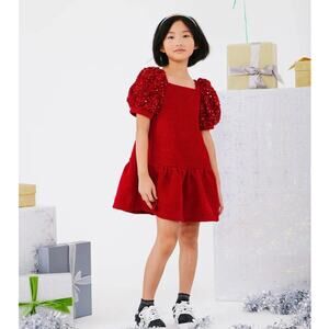 Lola + The Boys Red Sequin Puff Sleeve Dress